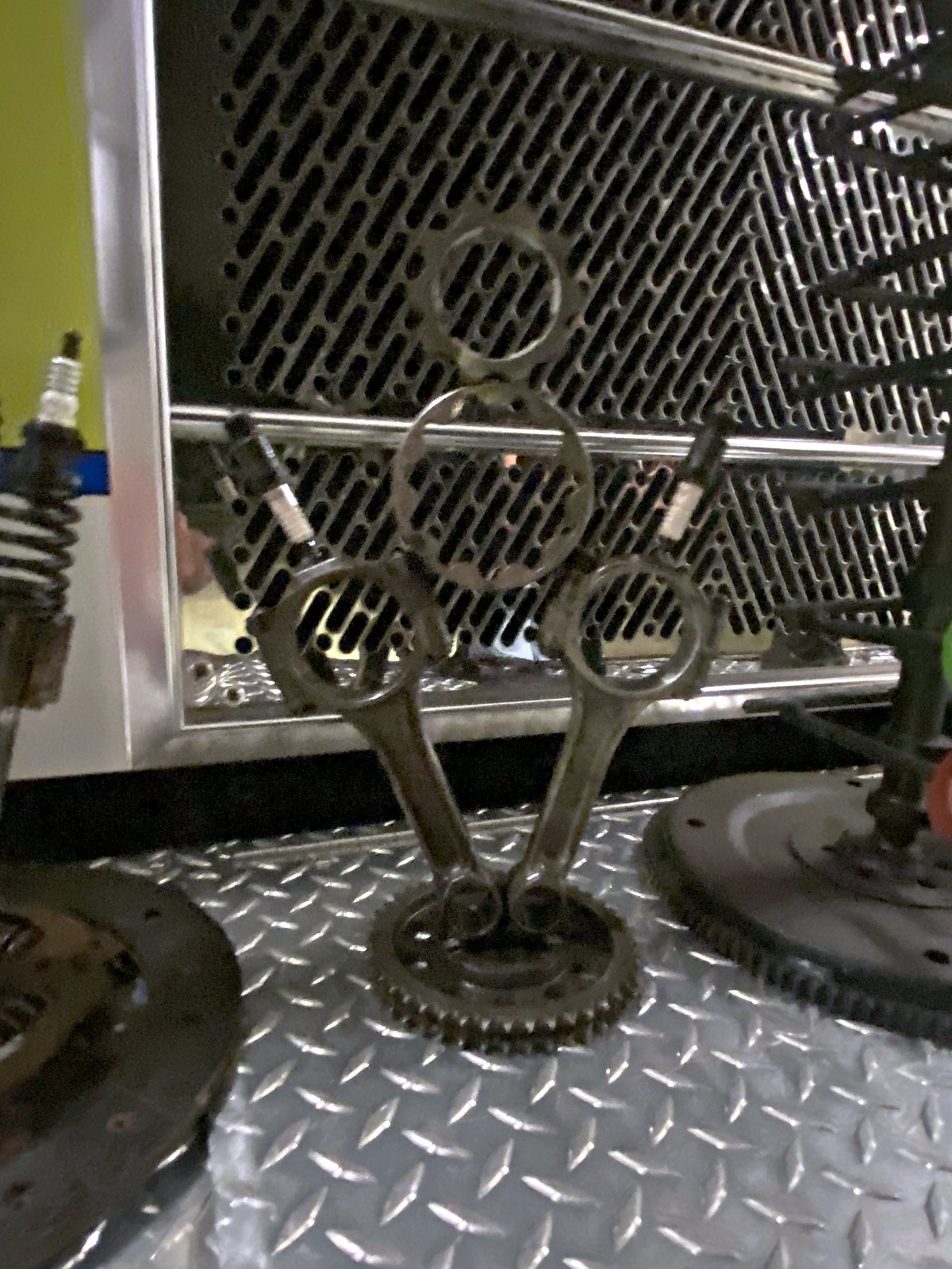 Handmade car show trophy — gear rings and springs
