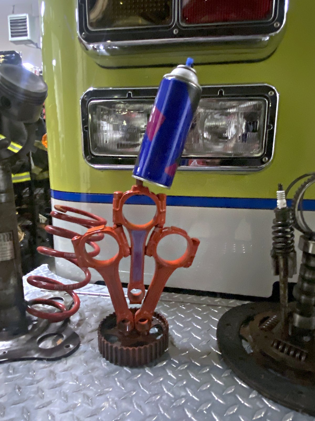 Handmade car show trophy — coil springs and valves