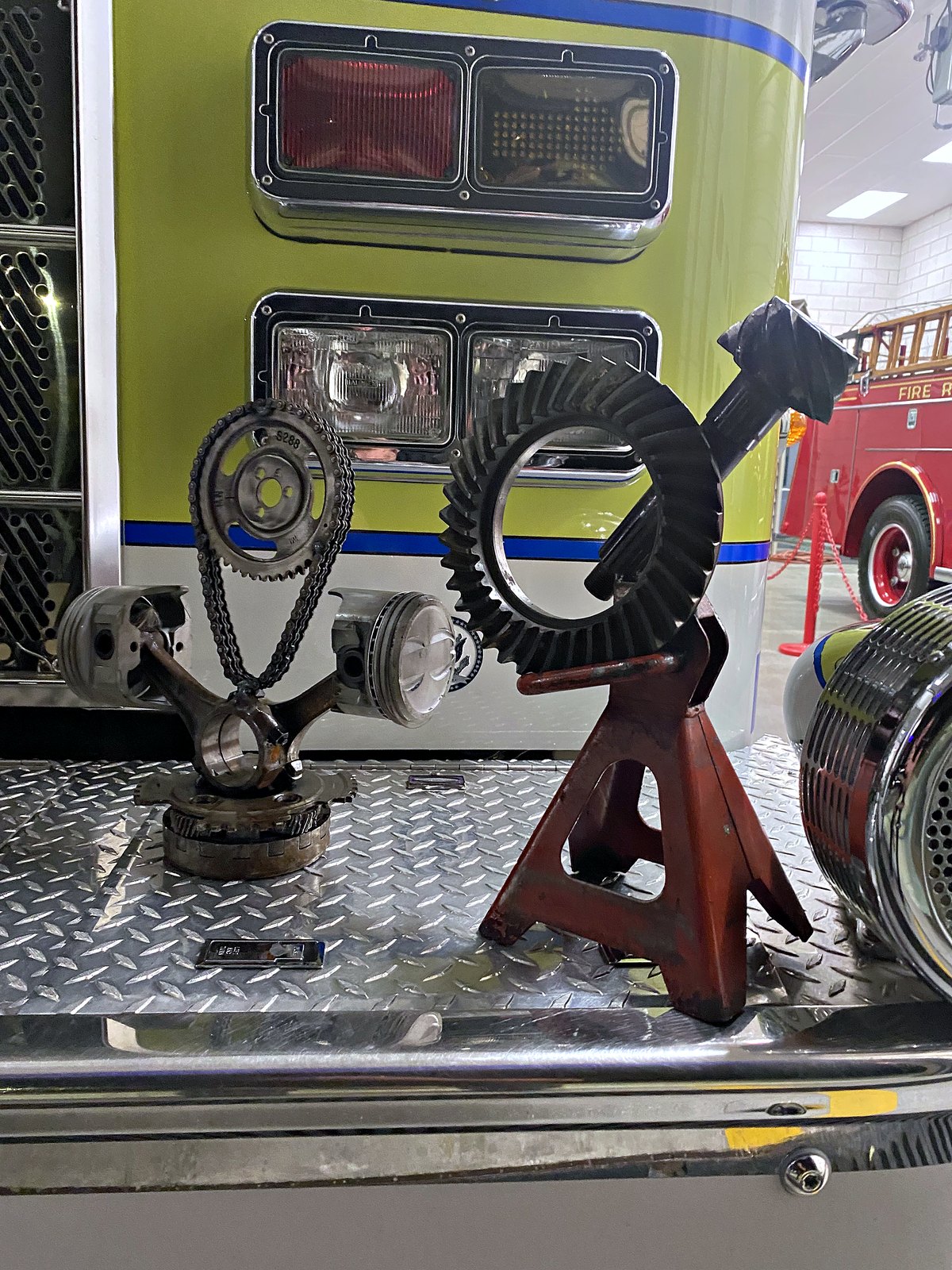 Handmade car show trophy — ring gear and drive shaft